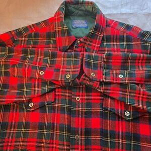 Vtg 60's Red Pendleton Prince Charles Edward Stewart Tartan Wool Shirt  15.5 USA